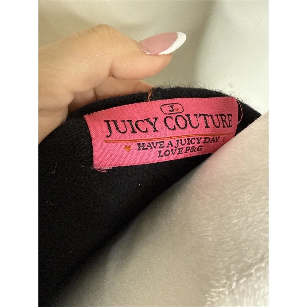 Vintage Y2K Juicy Couture 100% Cashmere Hoodie Zip Up Medium‎ Black Dog Preppy